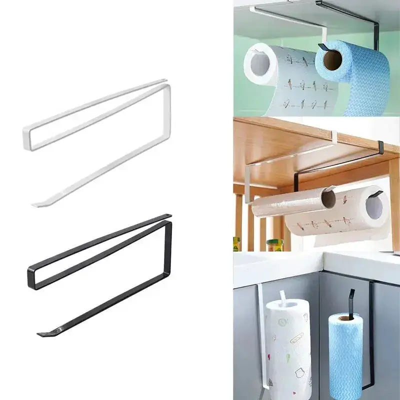 Paper Roll Holder Towel Rack Cling Film Storage Damage Free No Punching Installation Hanging Shelf Kitchen And Bathroom