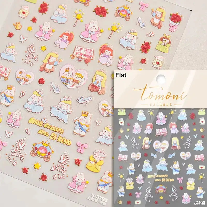 Pink translucent jelly 5D self-adhesive nail art sticker sheet with cute cartoon characters from Simples Market