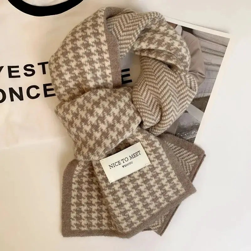Atmosphere Double Sided Thickened Knitted Scarf Polyester Warm Winter Accessory For Students