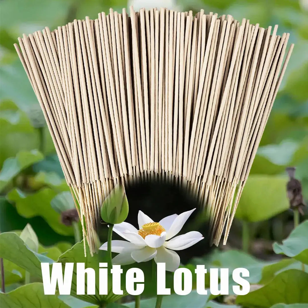 White Lotus Incense Sticks 8.7 Inch Bamboo Core Off White Natural Materials Lotus Scent Pack Sizes 20 100 222 410