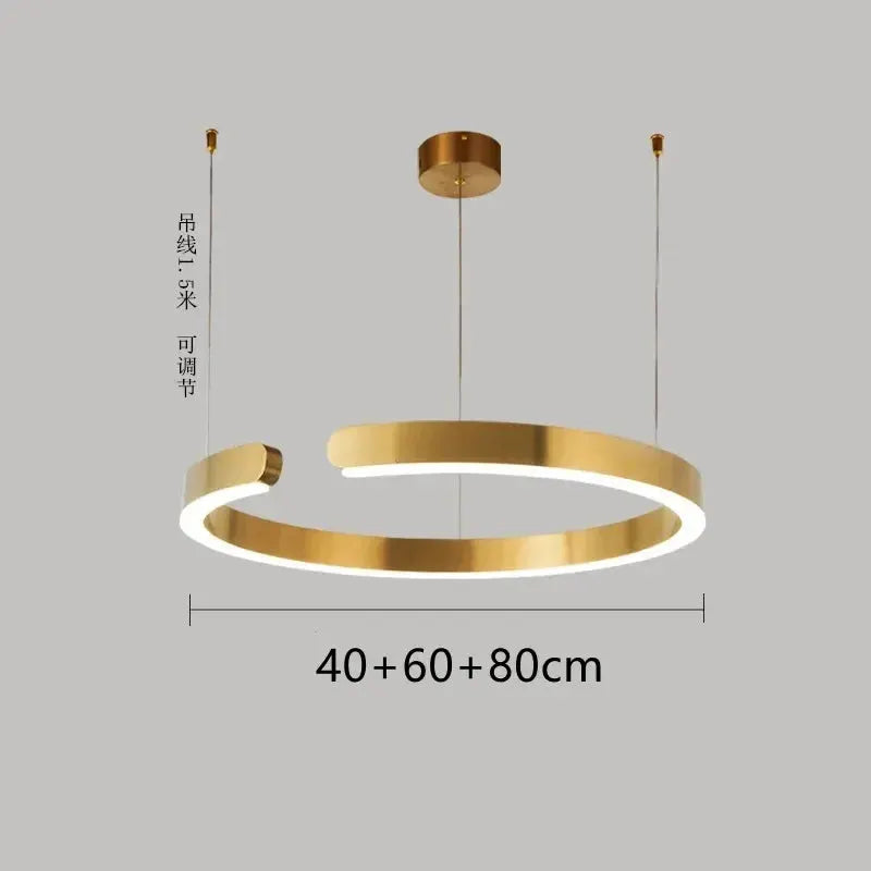 Nordic ring LED pendant chandelier in gold finish with white LED light, adjustable 40/60/80 cm, Simples Market