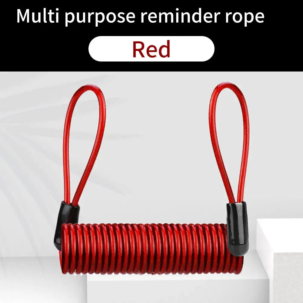Red 1.2m disc lock reminder cable with dual loop ends for motorcycle security