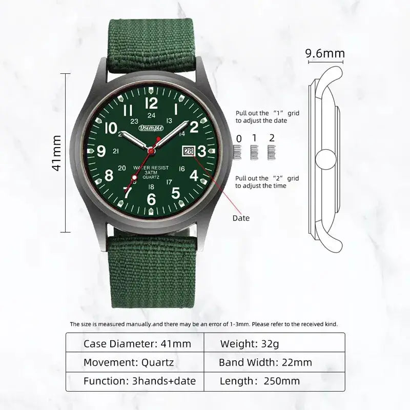 NovaForce Mens Military Style Quartz Wristwatch With Luminous Hands Full Calendar And Nylon Strap Casual Luxury