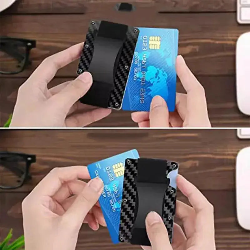 Forged carbon fiber mini slim wallet case organizer for men, ultra-slim black card holder with cash slots