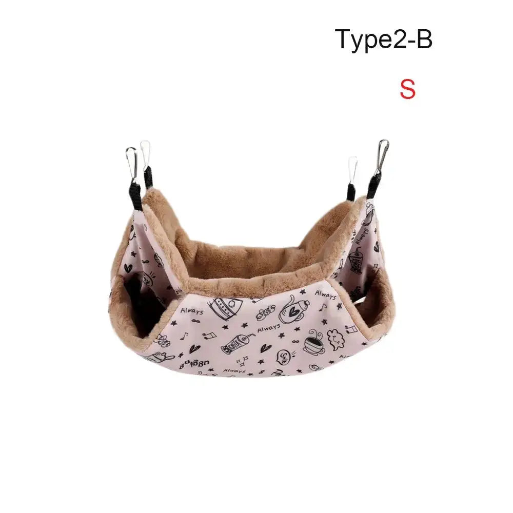 Small animal double-layer plush hamster hammock; pink exterior with brown plush lining