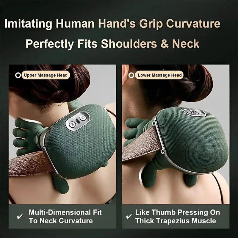 Simples Market 2026 Bionic Neck Shoulder Massager N7, green kneading massager with strap and control panel