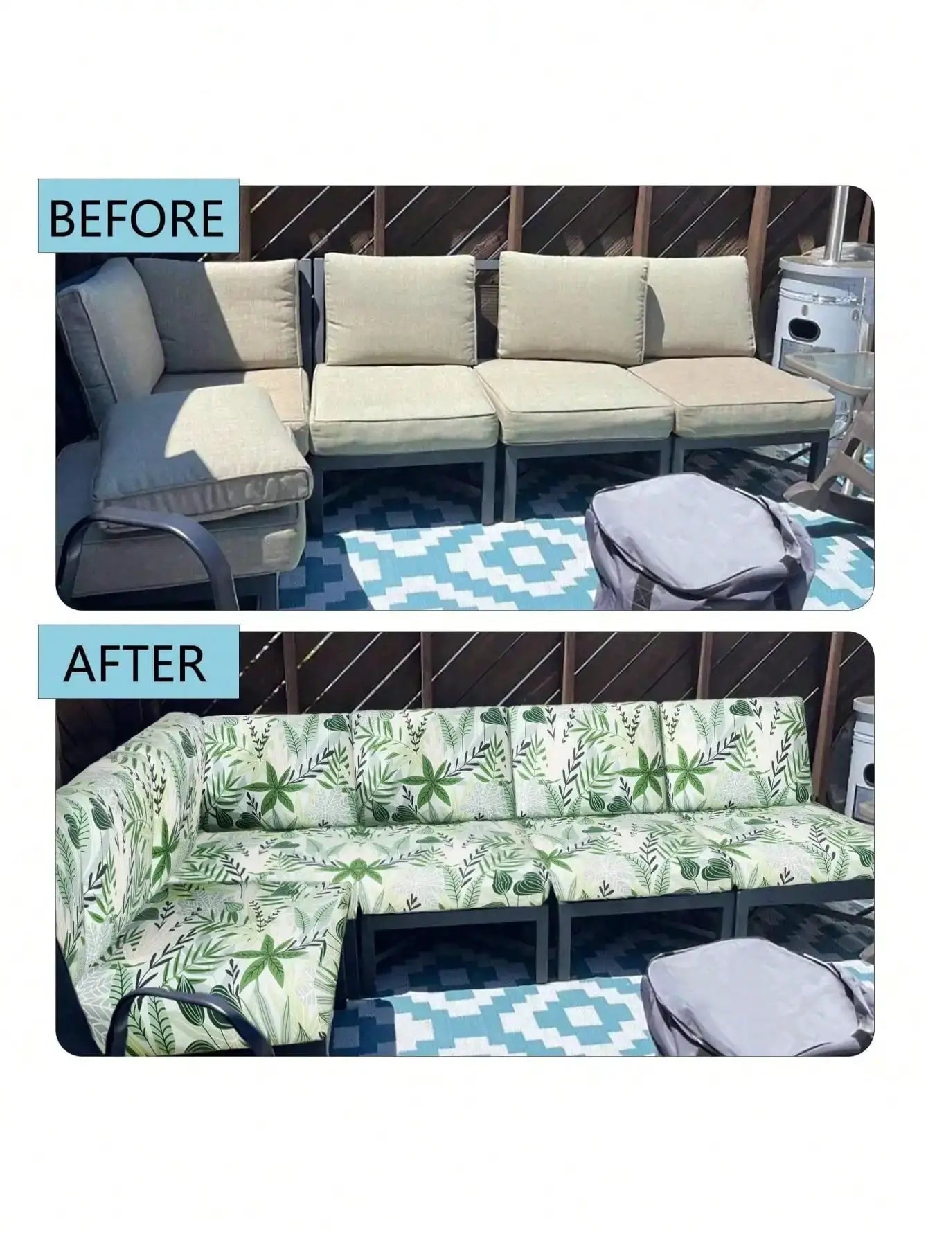 Outdoor Tropical Print Sofa Cushion Covers by Simples Market; non-slip replacements for individual seat cushions.