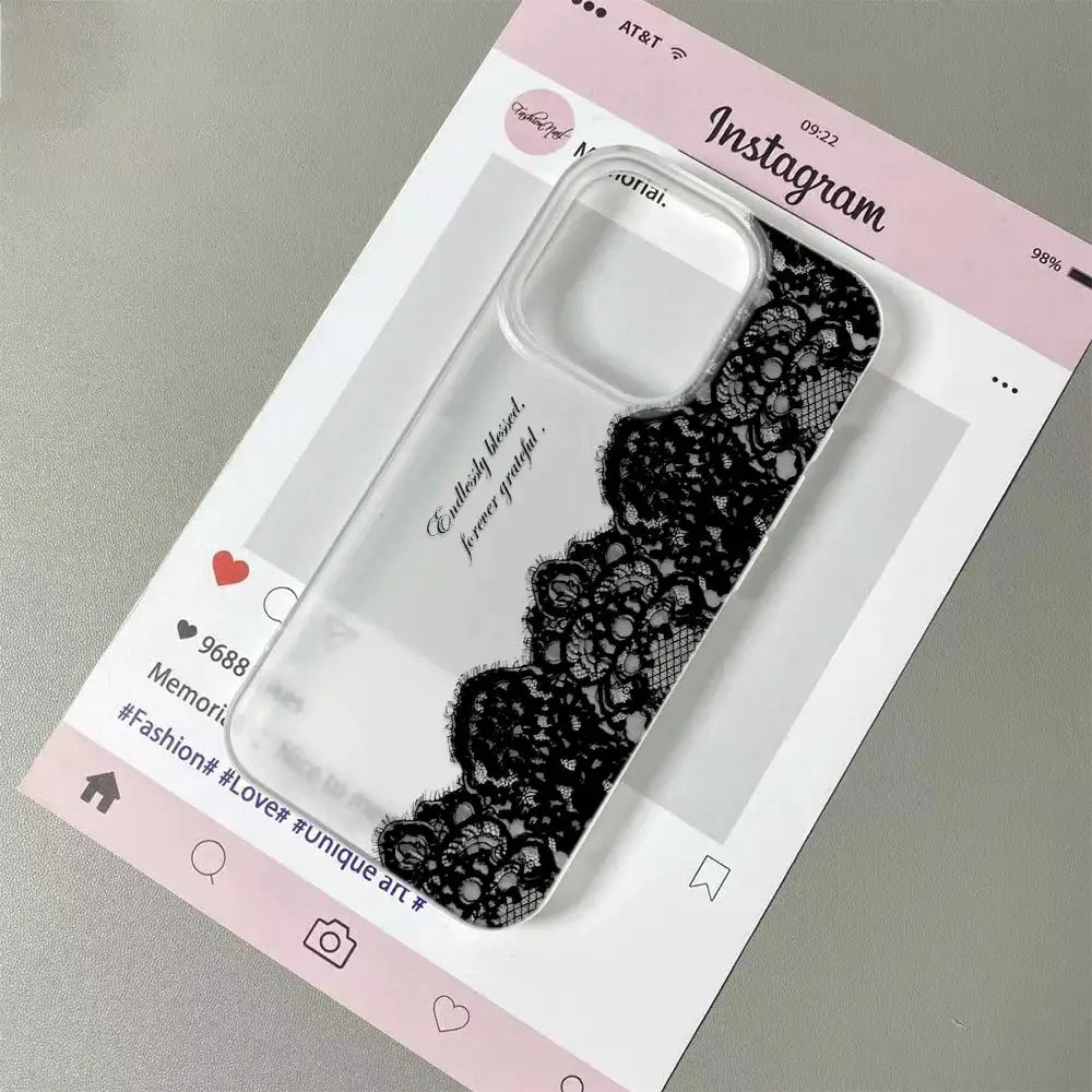 LaceGuard Black Lace Phone Case Shockproof Clear Protection for iPhone 11 to 17 Pro Max