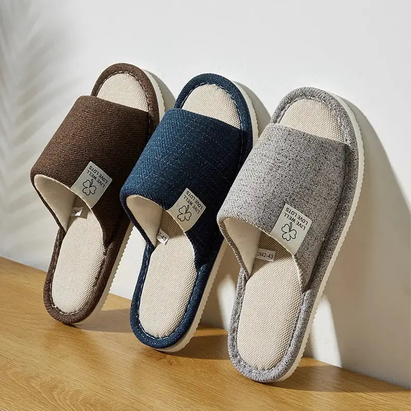 Home Linen Slippers For Men And Women Breathable Open Toe Indoor Slippers Hemp Upper EVA Sole Spring Autumn