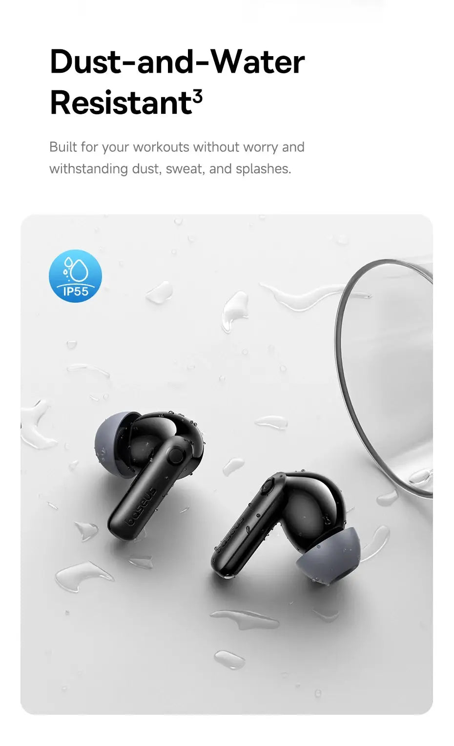 Baseus Bass BP1 Pro wireless earbuds, black, IP55 dust/water resistant