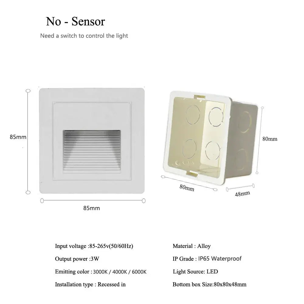 Outdoor recessed wall lamp, IP65 waterproof 3W LED, white alloy housing