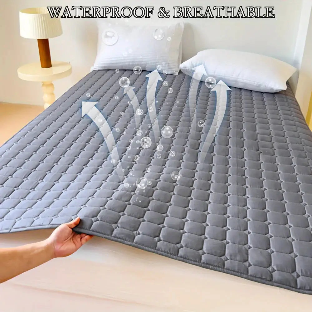 Waterproof quilted mattress protector cover, Simples Market, grey, breathable thickened topper for single/double bed