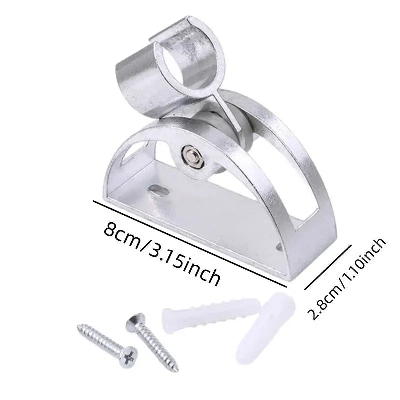 Adjustable hand shower holder with suction cup in silver metal finish; includes screws and wall plugs.
