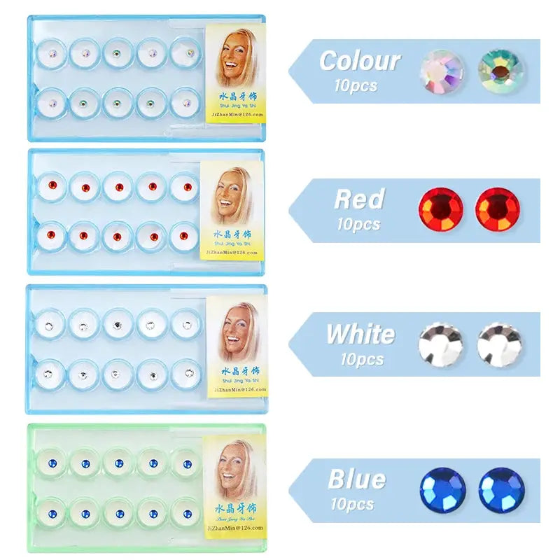 Tooth gem crystal ornaments, Simples Market, 4x10pcs sets in multicolor, red, white, blue for dental decor