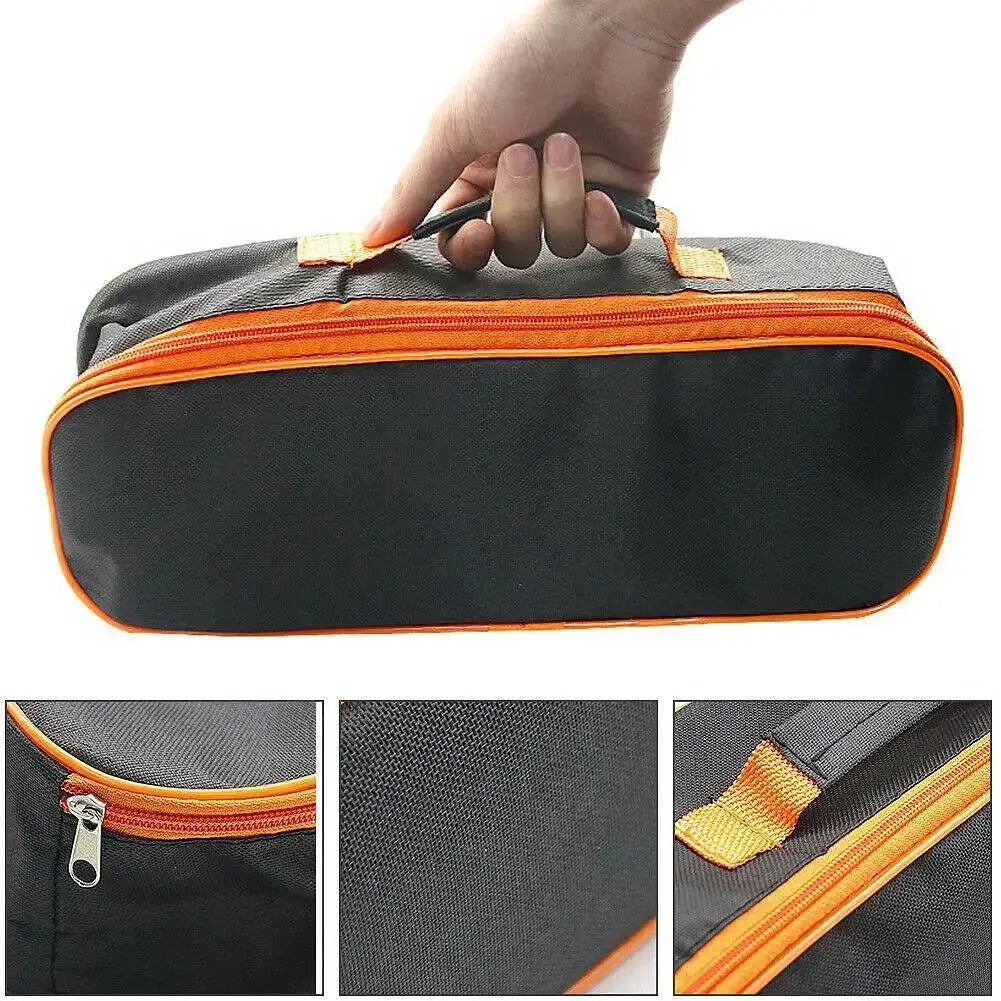 Simples Market waterproof portable tool bag in black Oxford fabric with orange zipper trim