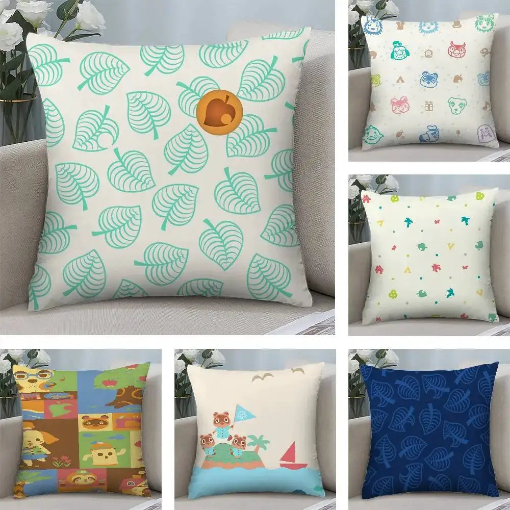 Animal Crossing pillow cover set; six-piece by Simples Market, short plush, double-sided prints for square cushions.