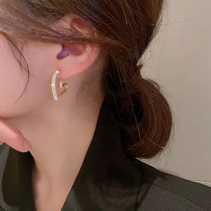 925 Silver Needle Heart Earrings For Women Korean Fashion Crystal Jewelry 2026 Trending Luxury Hoop Earrings