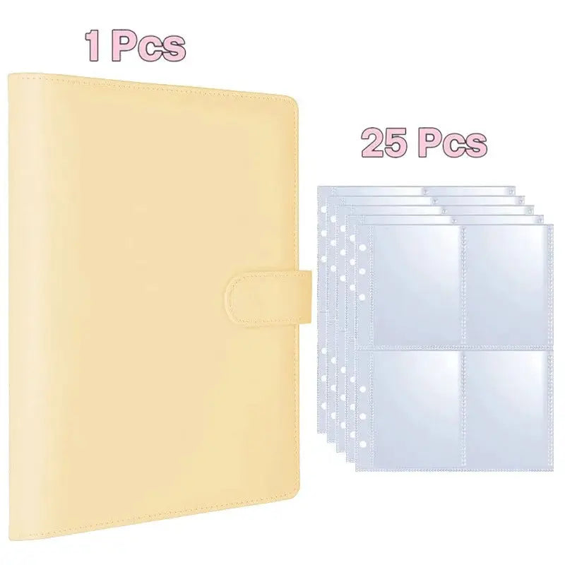 A5 photocard binder with 25-page four-grid sheets in beige PU leather by Simples Market