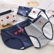 5-pack cotton women’s underwear set with strawberry prints in navy and striped white briefs