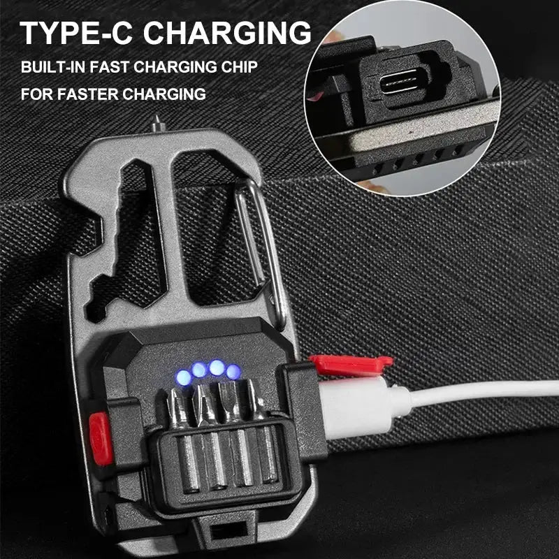Simples Market COB keychain work light with battery display, rechargeable, Type-C charging, black portable LED
