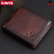 KAVIS handmade men's wallet in brown genuine leather with RFID protection
