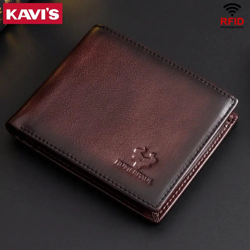 KAVIS handmade men's wallet in brown genuine leather with RFID protection
