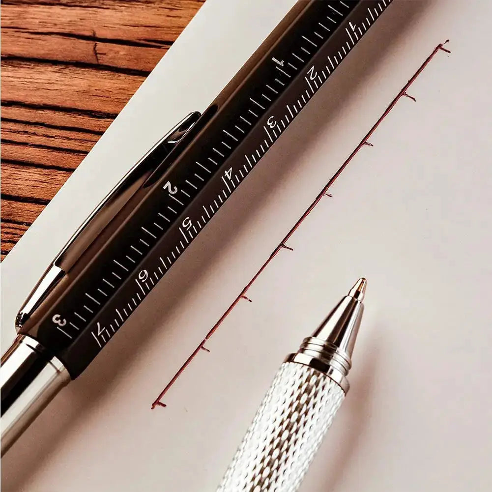 Simples Market 7-in-1 multifunction ballpoint pen with built-in ruler and knurled metal grip