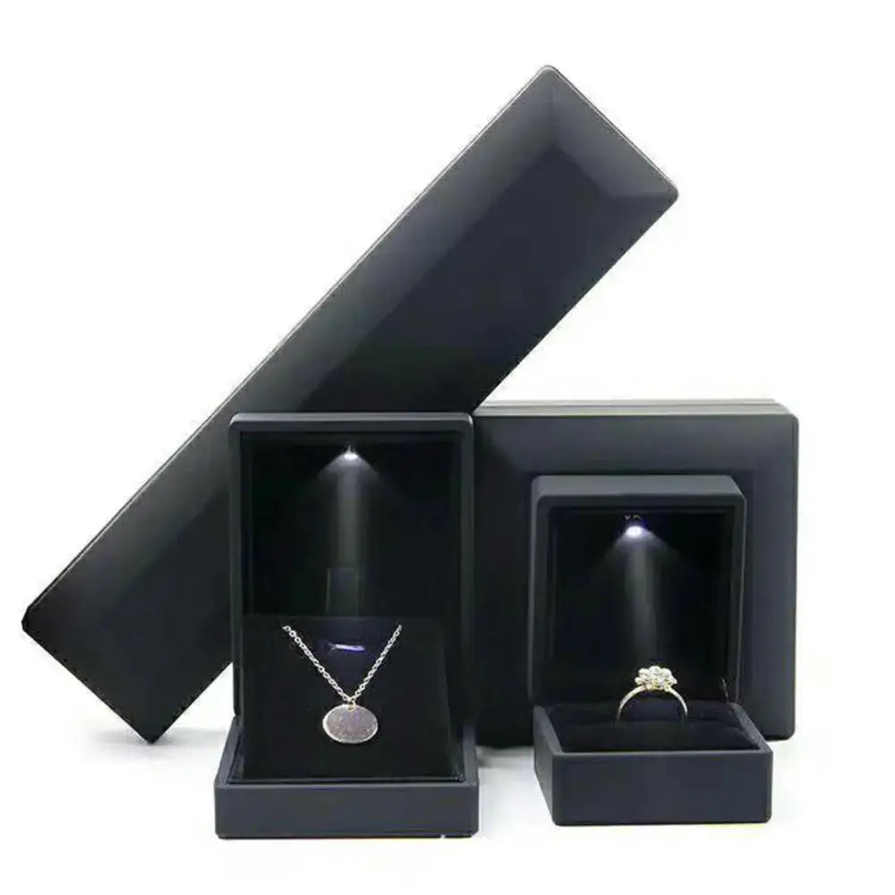 LED Jewelry Ring Box With Light Leather Exterior And Velvet Interior For Proposal Engagement Wedding Gift