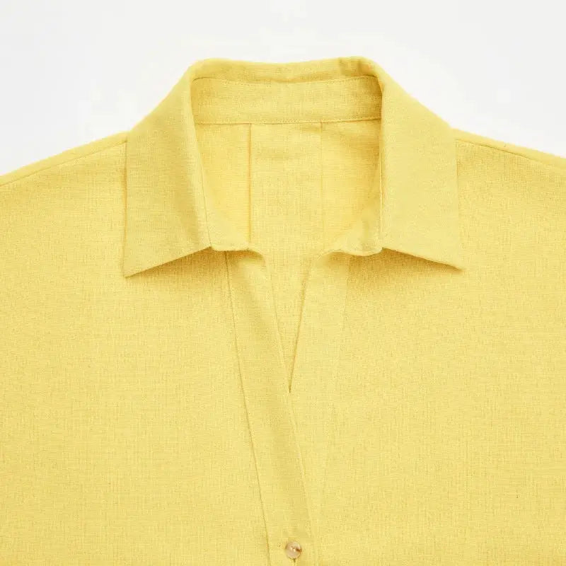Women's yellow casual loose shirt with collar and button placket