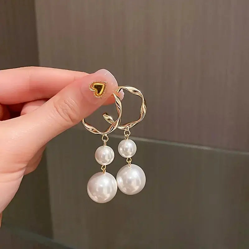 2022 New Trend Simulation Pearl Long Earrings With Flower Rhinestone Pendant For Women Wedding Korean Jewelry