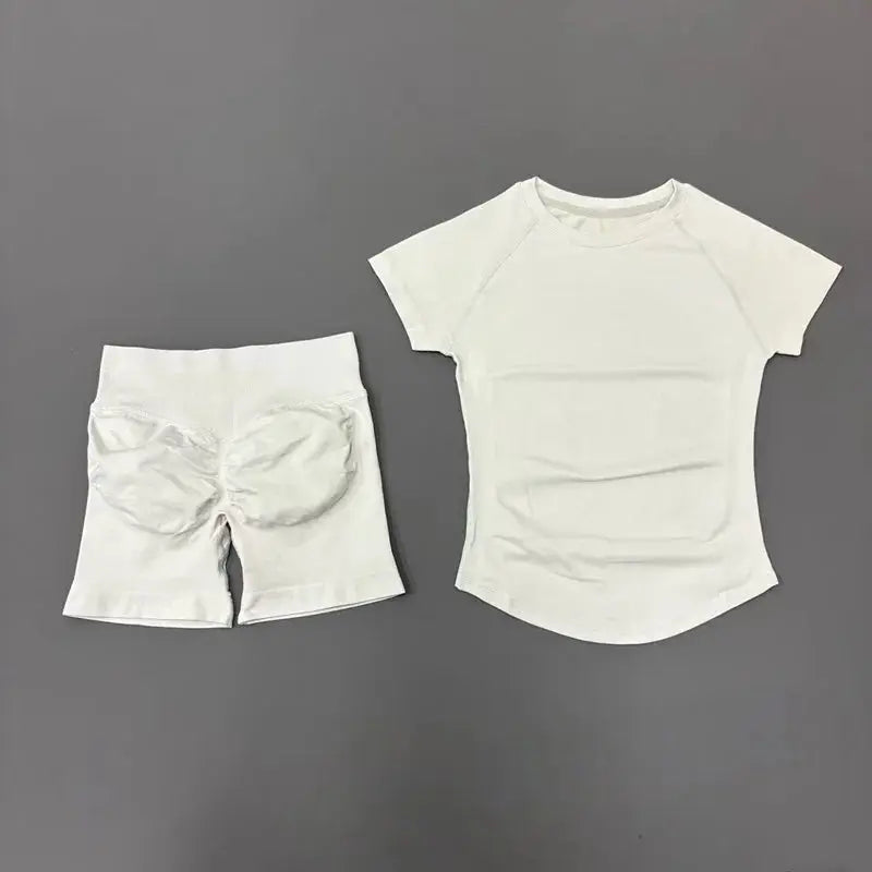 Histello 2 Piece Seamless Yoga Set Women Short Sleeve Top Leggings
