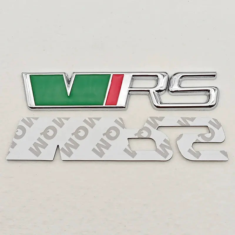 3D metal VRS badge and letter sticker for Skoda RS; chrome finish with green field red stripe for grille/fender/trunk