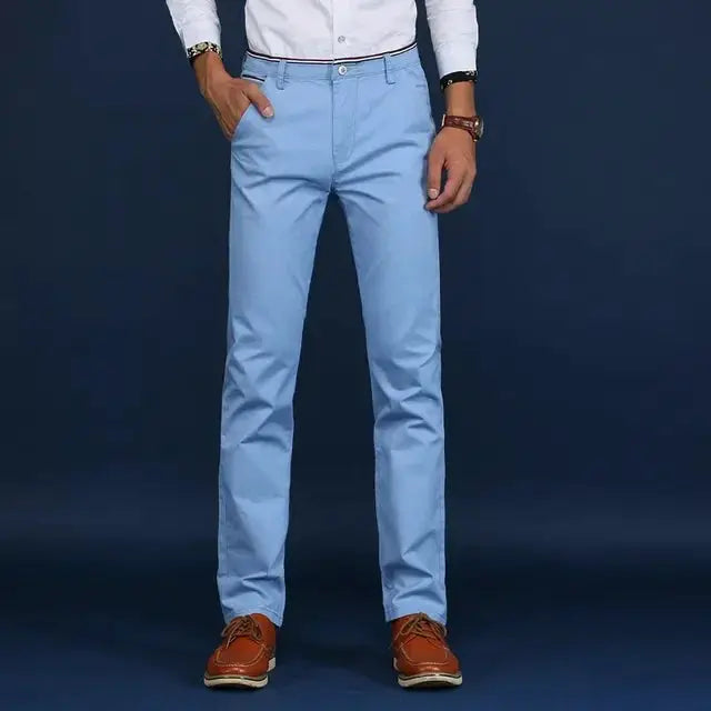 Men's light-blue cotton casual trousers, slim-fit office pants for spring/summer