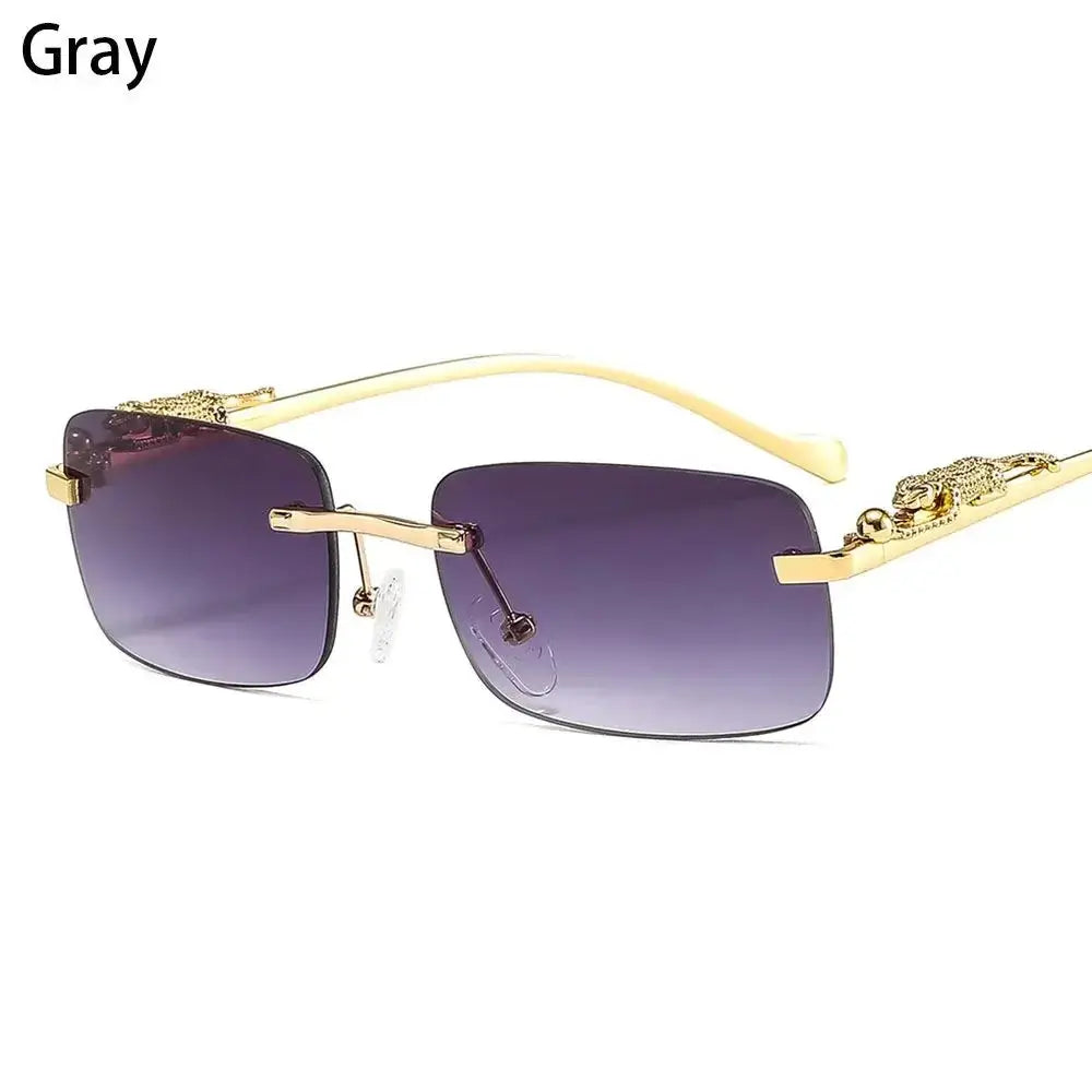 EliteLux Rimless Leopard Head Design Sunglasses Unisex Square Frame With UV Protection For Travel