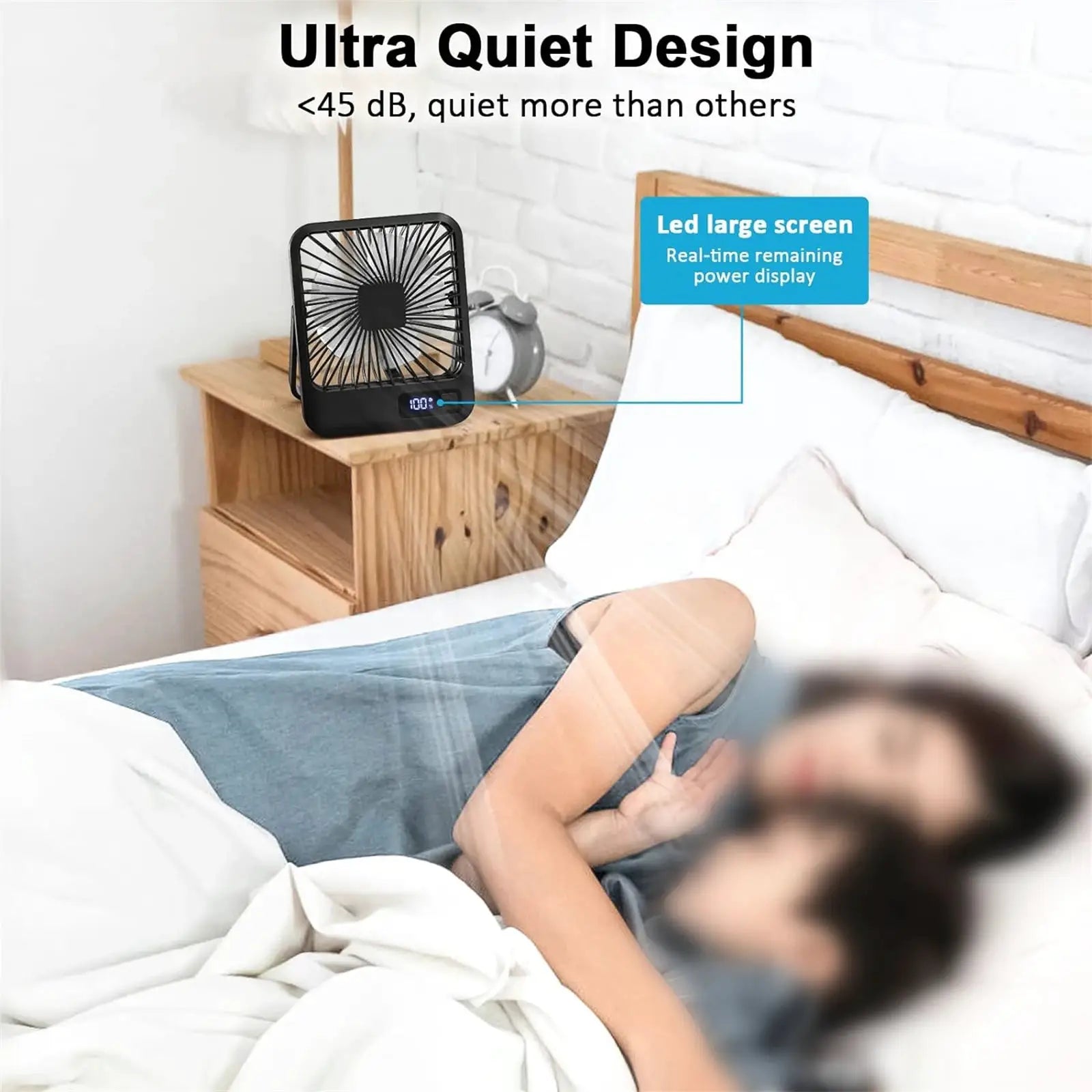 Portable USB Desk Fan With 180 Degree Tilt Folding And Power Display