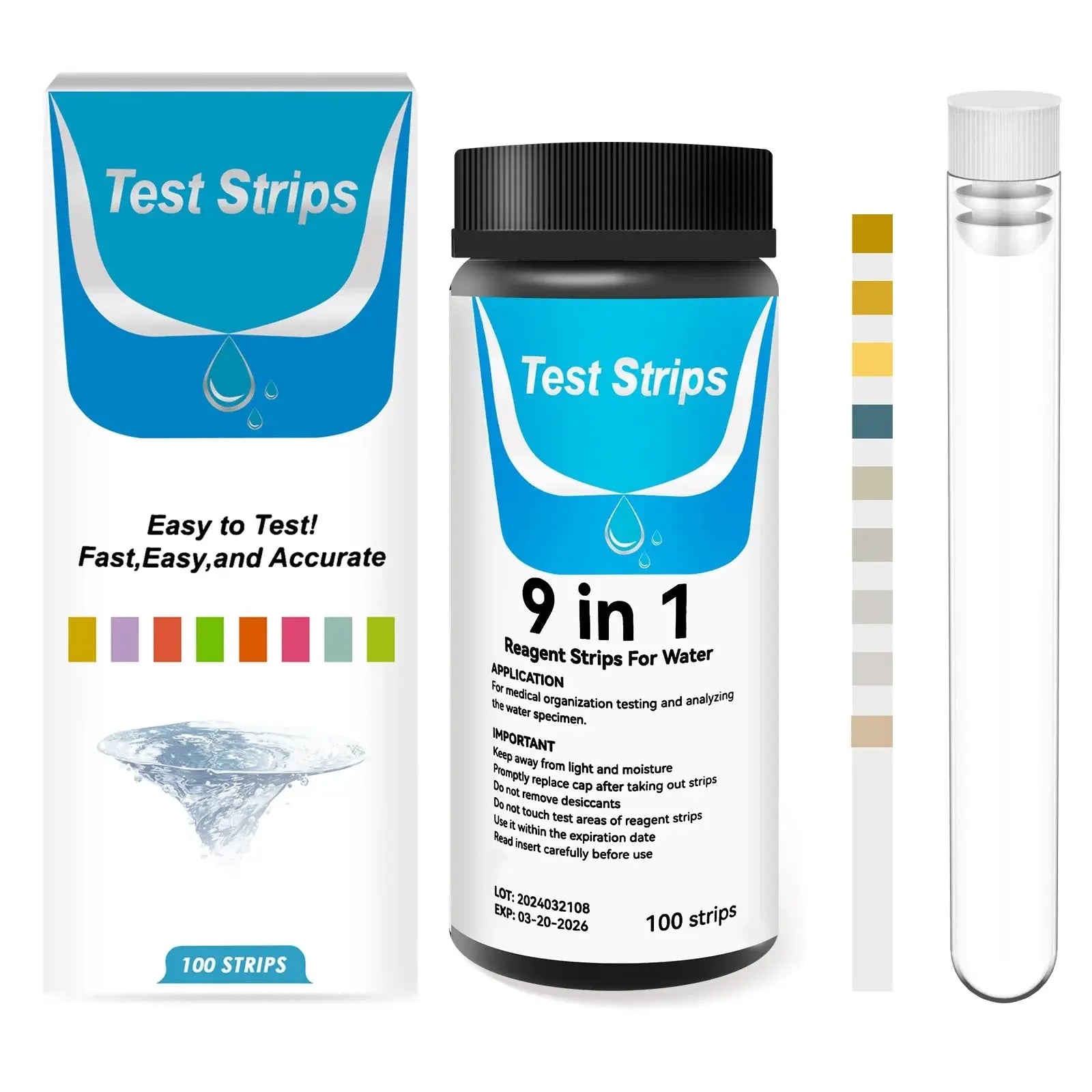 100 Pcs 9 In 1 Aquarium Test Kit With Water Quality Monitor And Ph Test Strips For Freshwater Saltwater Tanks