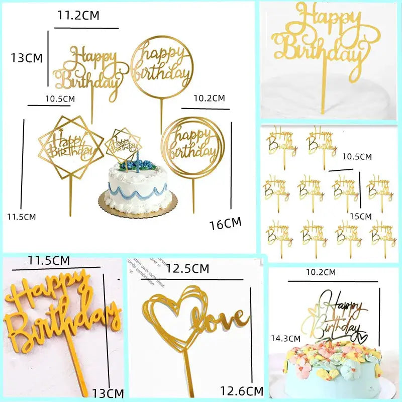 10 Pcs Rose Gold Silver Black Acrylic Cake Toppers Set For Birthday Parties Baby Showers And Dessert Decoration
