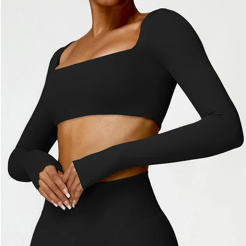 Hearuisavy Womens Quick Dry Square Neck Gym Top With Breathable Nylon Spandex For Dry Comfort