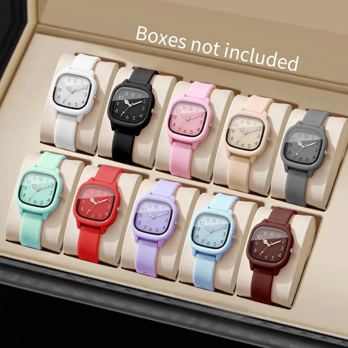 12-piece silicone-band women's quartz watch set with Arabic dials in assorted colors by Simples Market