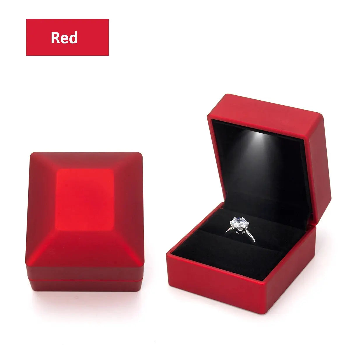 LED Jewelry Ring Box With Light Leather Exterior And Velvet Interior For Proposal Engagement Wedding Gift