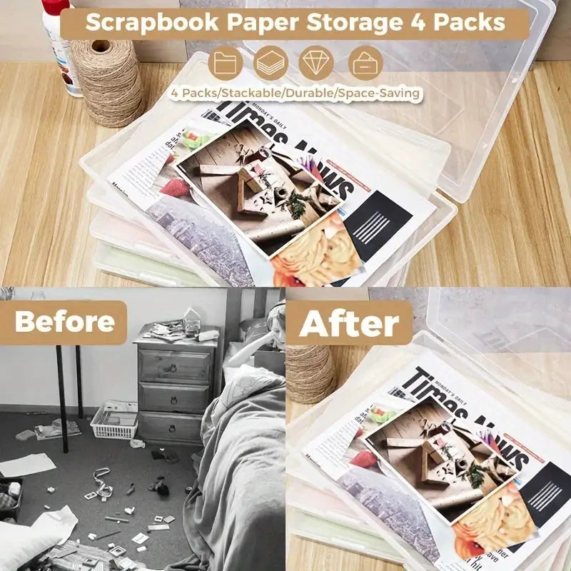 A4 translucent plastic storage containers with lids by Simples Market, 4/8 pack for home and office organization