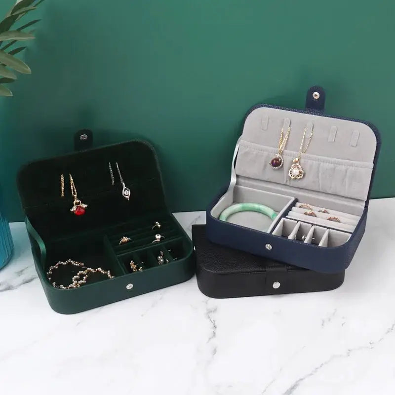 2024 Portable Leather Jewelry Box Organizer Travel Case With Chenille Lining And Display Compartments
