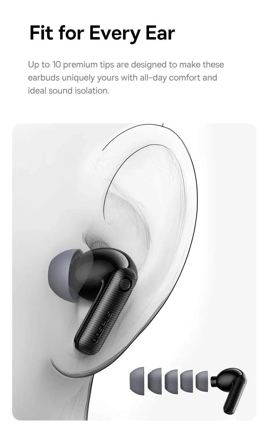 Baseus EP10 Pro ANC Earbuds, black wireless Bluetooth earphones