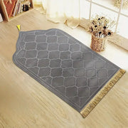 Thick prayer rug with tassels, dark grey anti-slip mat with geometric pattern and soft flannel