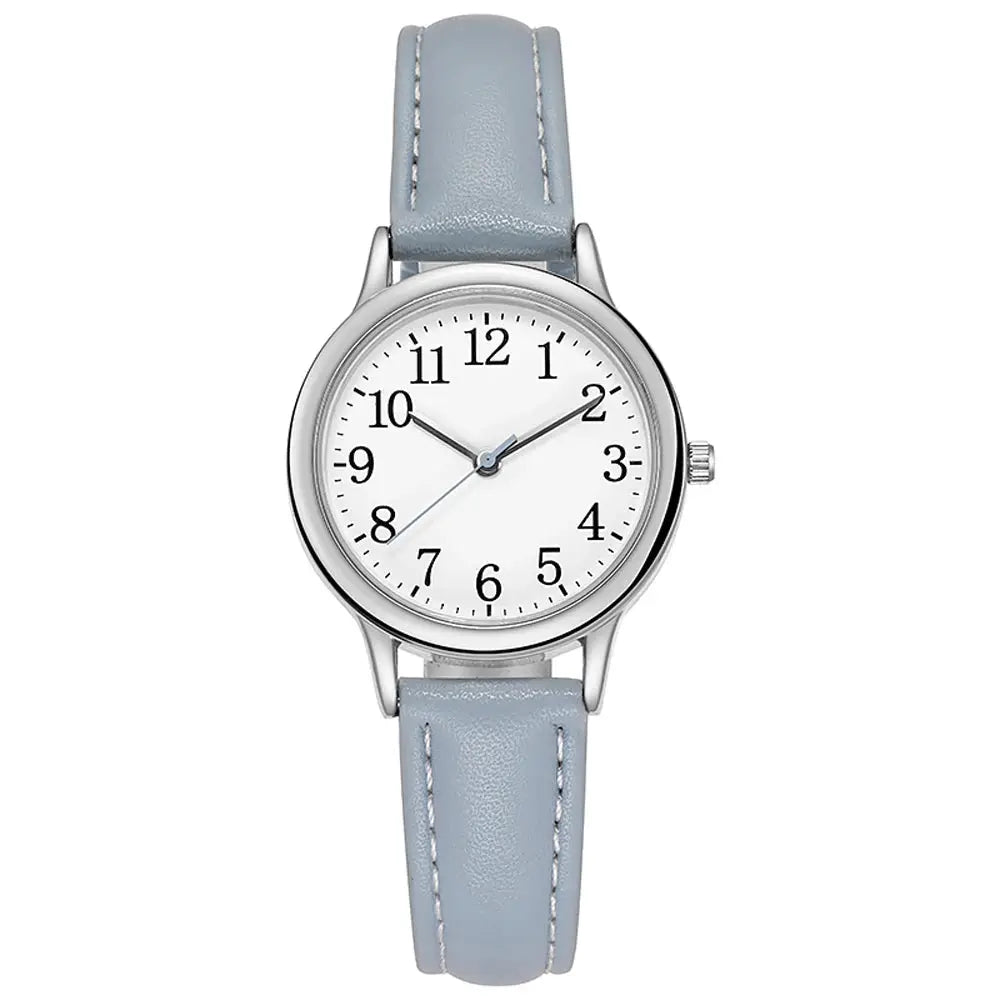 Leisure Fashion Women Quartz Wristwatch With Easy Read Arabic Numerals Simple Dial Candy Color PU Leather Strap