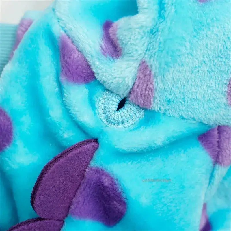 Thickened Warm Blue Dinosaur Hooded Coat for Small to Medium Dogs and Cats Autumn Winter Outerwear