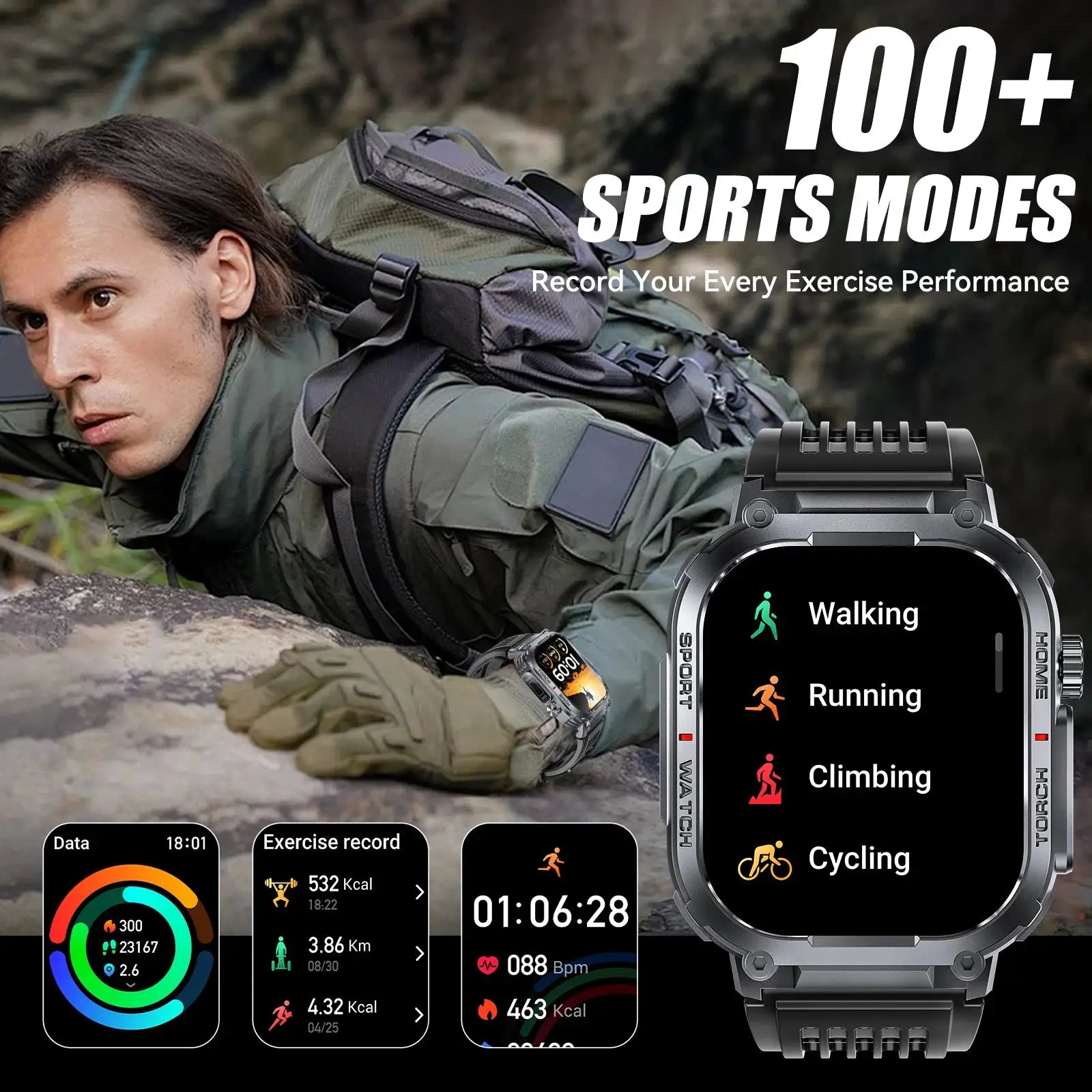 EIGIIS men’s rugged black smart watch with 2.02-inch display and 100+ sports modes by Simples Market