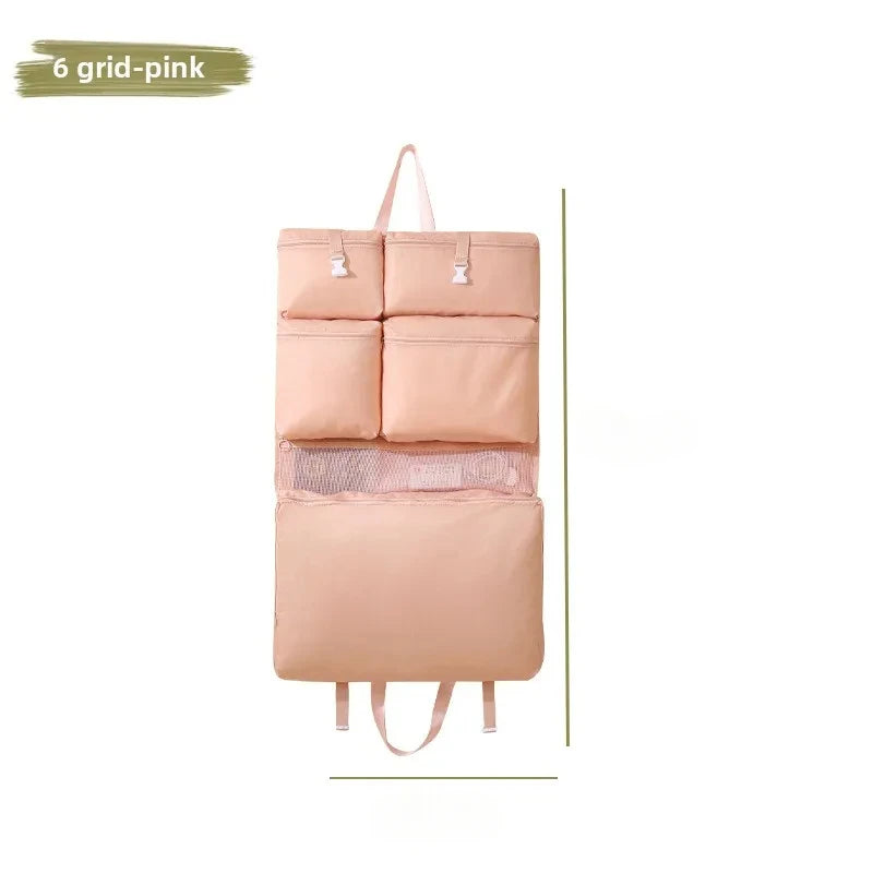 Business Travel Storage Hanging Bag by Simples Market, pink six-grid hanging organizer with top handles