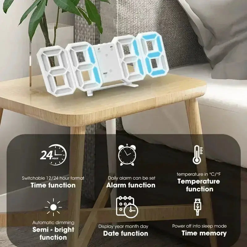 LumaTime Digital Wall Clock With Large LED Display Alarm Clock For Bedroom And Living Room Decor