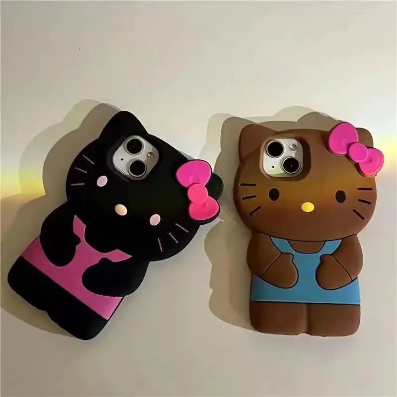 Bowknot Kitty Cat 3D Silicone Soft Phone Case Fits iPhone 17 Pro Max Through SE Cute Bowknot Design
